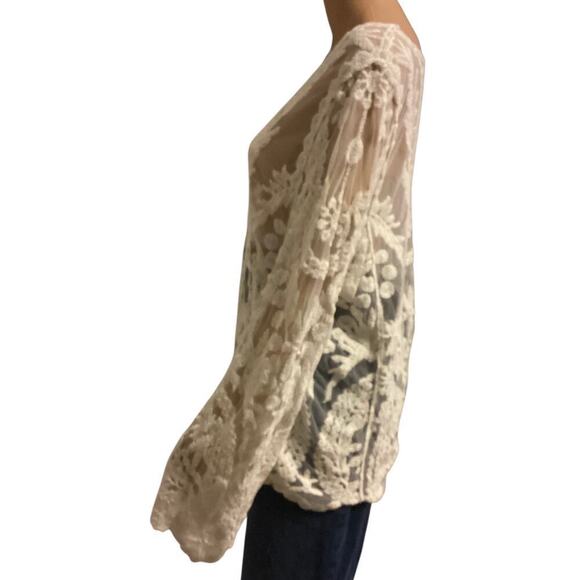 Simply Couture fairy Sheer Long Sleeve Floral Embroidered BohoTop, Womens L - Picture 4 of 10